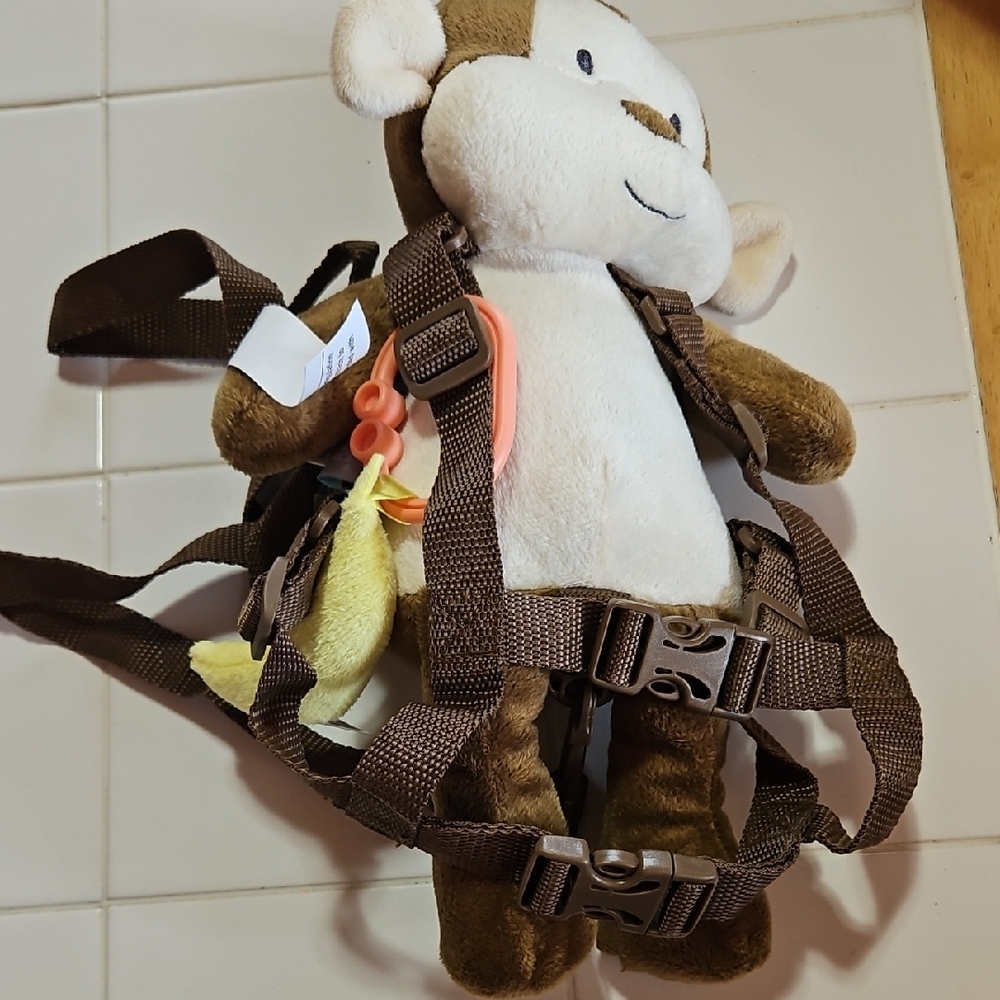 Adorable Brown and White Monkey Plush with Harness For Toddler When Walking